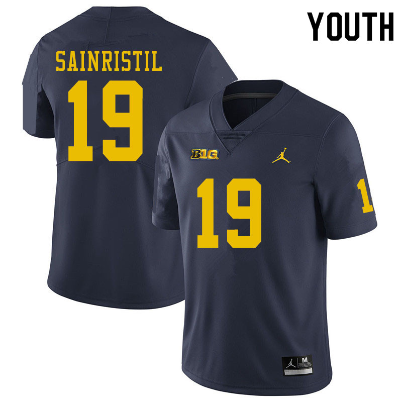 Youth #19 Mike Sainristil Michigan Wolverines College Football Jerseys Sale-Navy